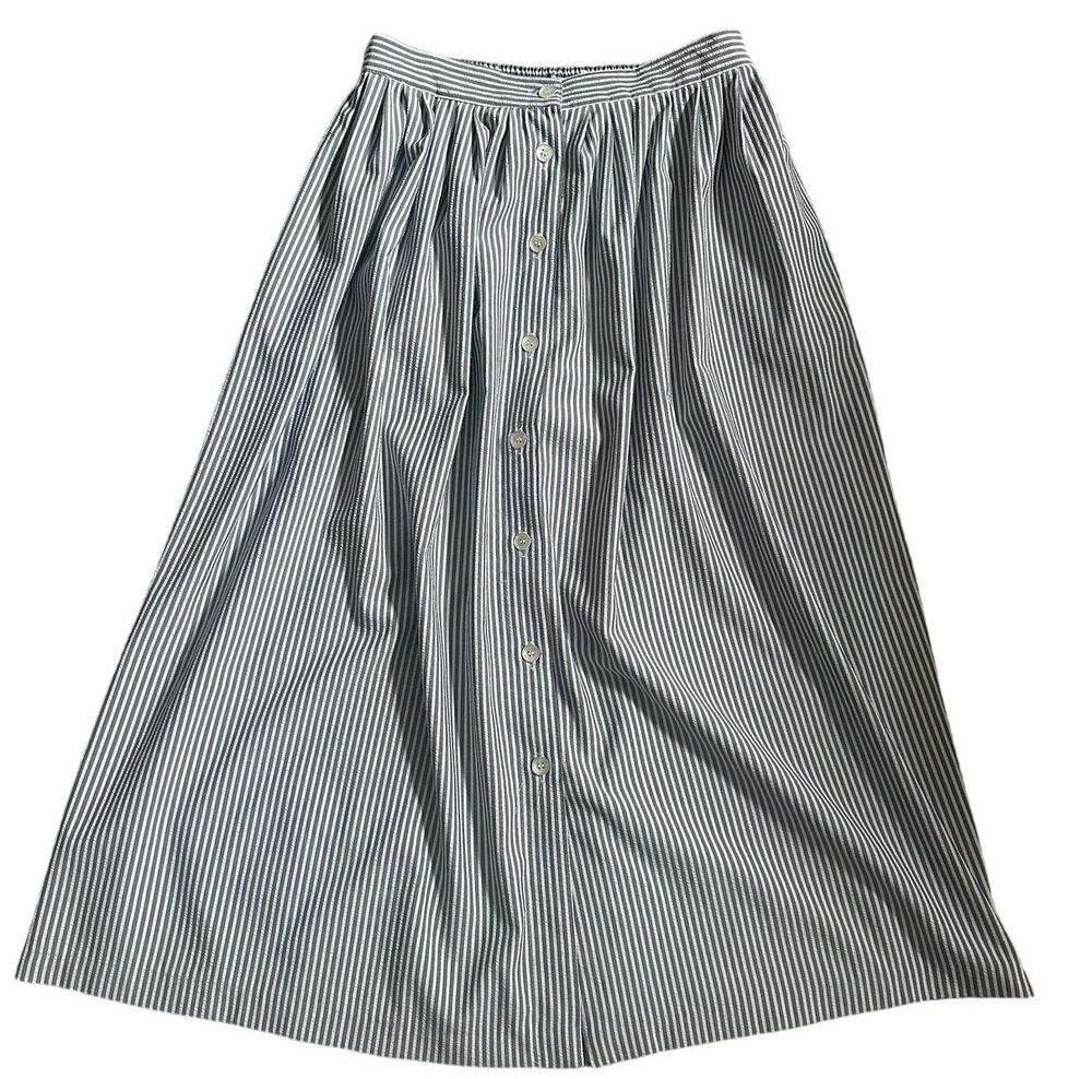 Vintage Briggs New York Seersucker Maxi Skirt, Grey & White, Size 12